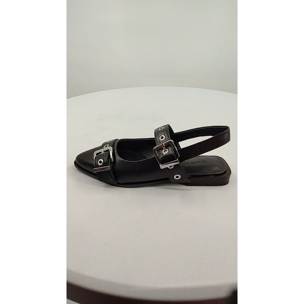 Quince Italian Leather Bold Buckle Slingback Flat Black Shoes 7